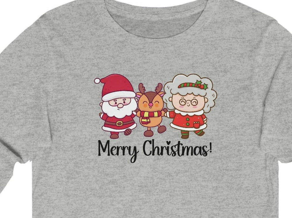 Merry Christmas (Santa, Reindeer, Mrs. Claus) Unisex Jersey Long Sleeve Tee.