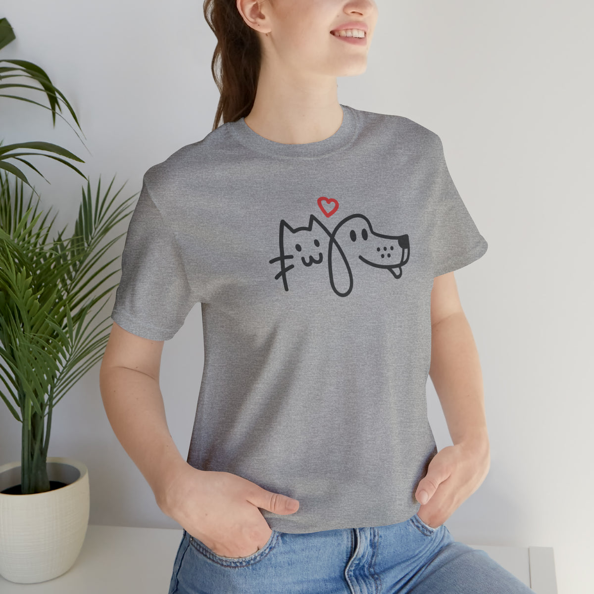 Cat Heart Dog Unisex Jersey Short Sleeve Tee.