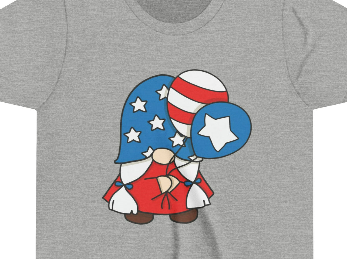 Patriotic Gnome Holding Balloons Youth Short Sleeve Tee.