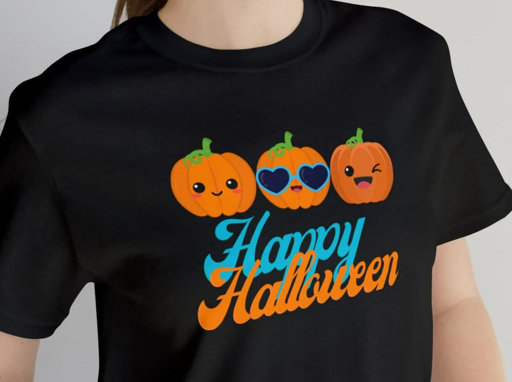 Happy Halloween 3 Pumpkins Unisex Jersey Short Sleeve Tee.