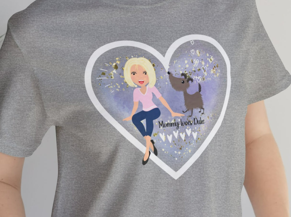 CUSTOMIZED Love My Dog Unisex Jersey Short Sleeve Tee (Woman: Light Skin/Medium Blonde Hair).