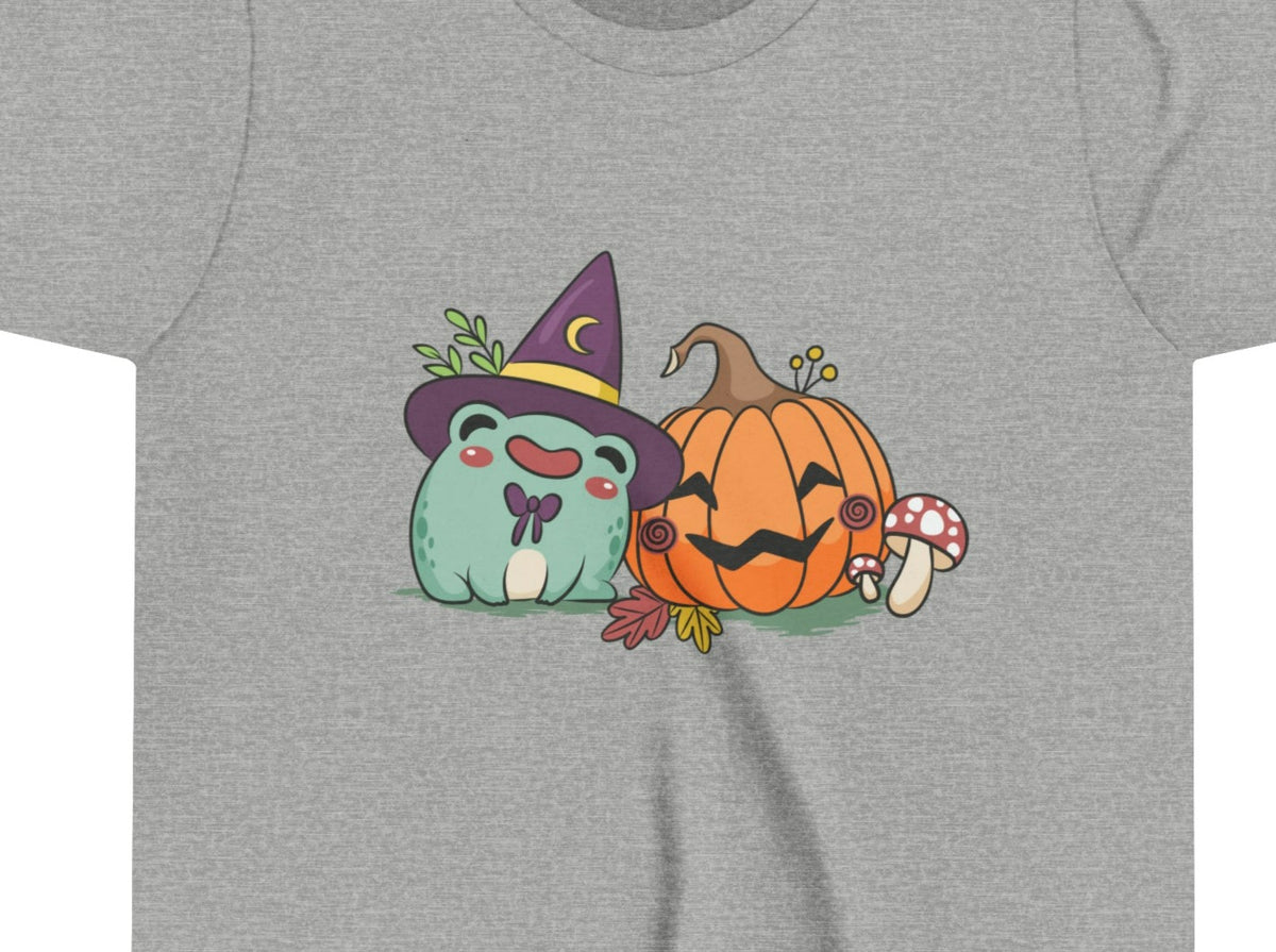 Cute Frog & Pumpkin Halloween Youth Short Sleeve Tee.