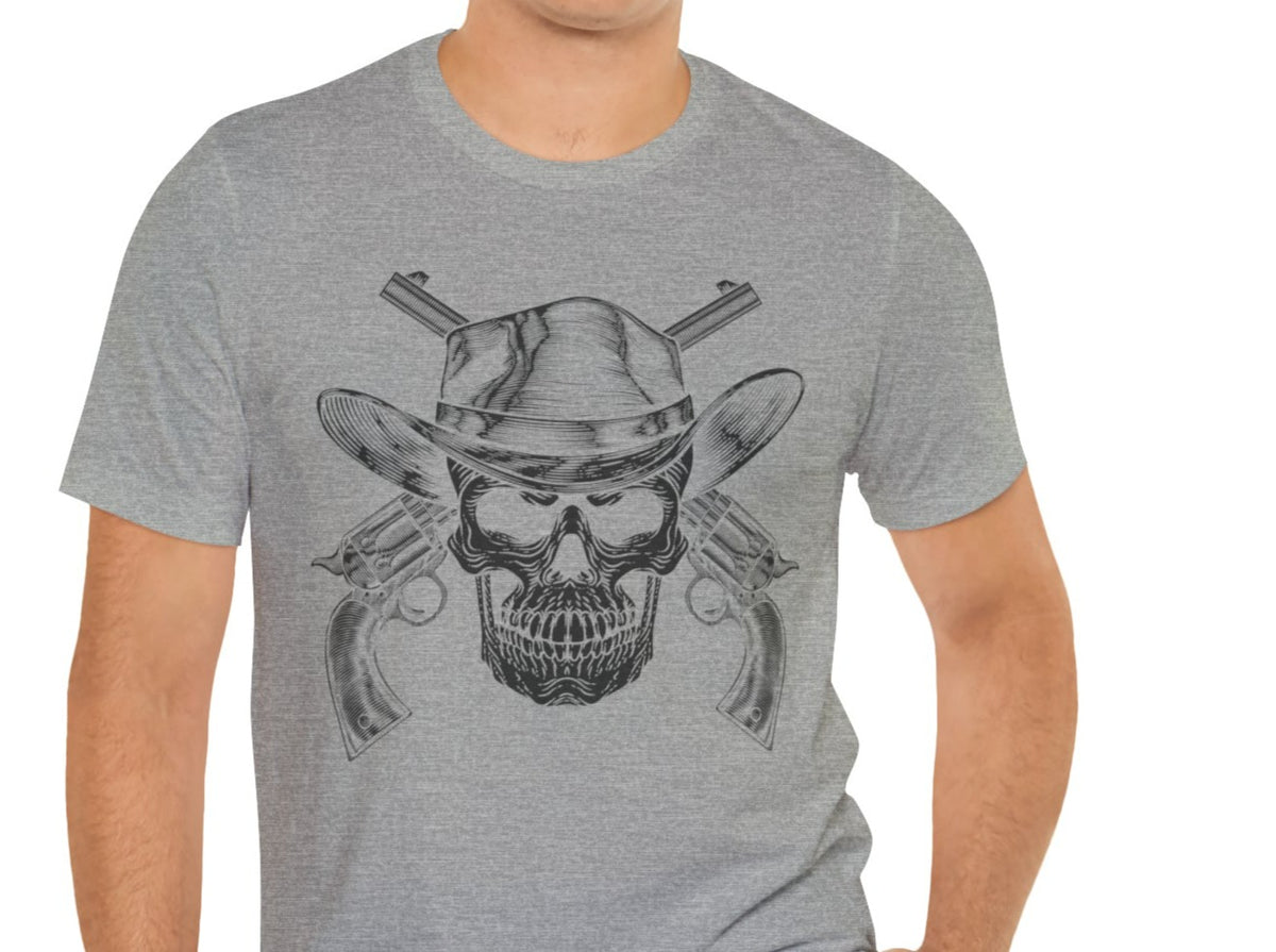 Cowboy Skull Cross Pistols Unisex Jersey Short Sleeve Tee.