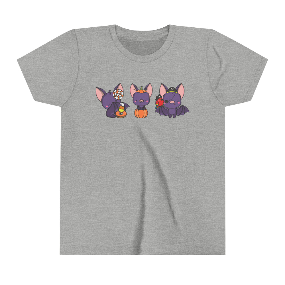 Three Cute Bats Halloween Youth Short Sleeve Tee.