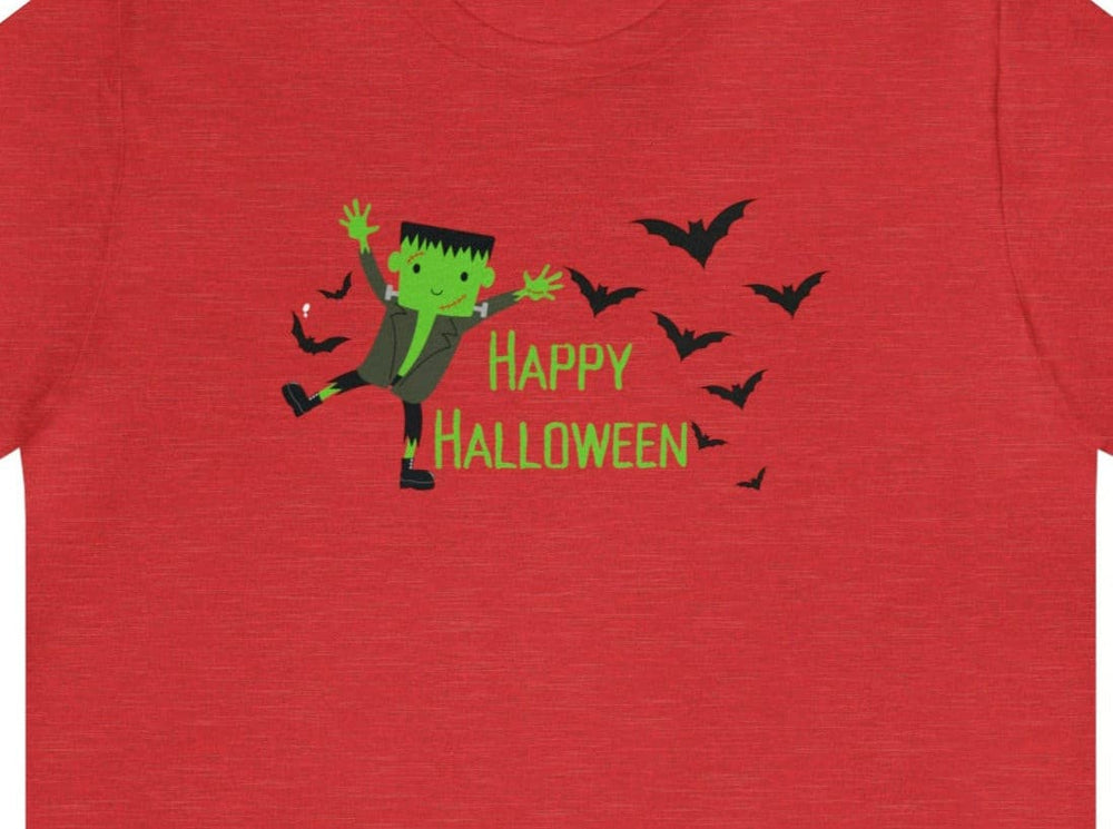 Frankenstein Happy Halloween Unisex Jersey Short Sleeve Tee.