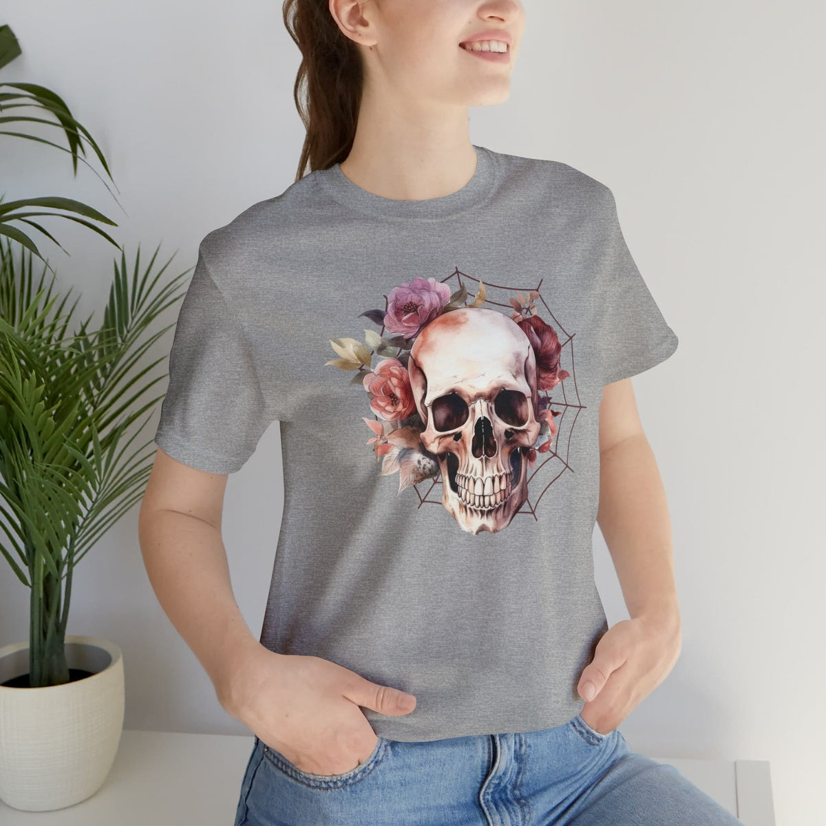 Skull Roses Web Unisex Jersey Short Sleeve Tee.