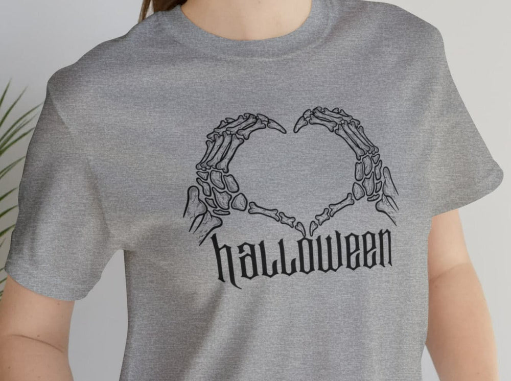 Halloween Skeleton Heart Hands Unisex Jersey Short Sleeve Tee.