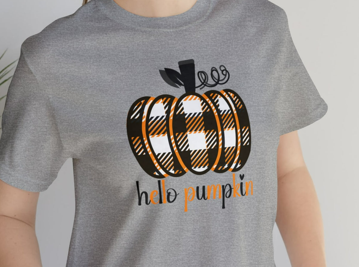 Hello Pumpkin Plaid Unisex Jersey Short Sleeve Tee.