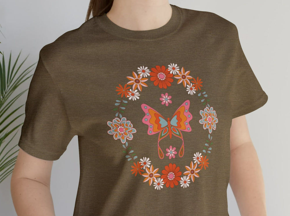 Butterfly and Flowers Unisex Jersey Short Sleeve Tee.