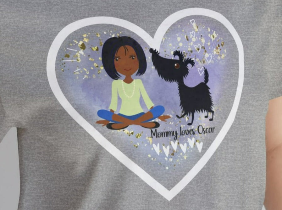 CUSTOMIZED Love My Dog Unisex Jersey Short Sleeve Tee (Woman: Dark Skin/Medium Black Hair).