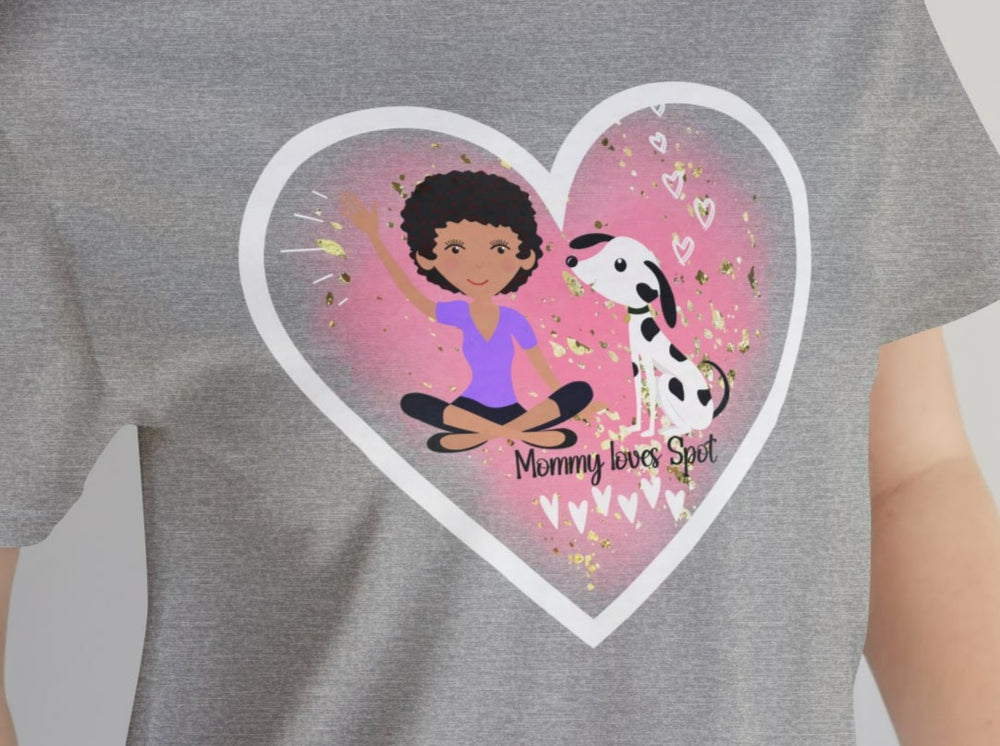 CUSTOMIZED Love My Dog Unisex Jersey Short Sleeve Tee (Woman: Light Skin/Short Curly Black Hair).