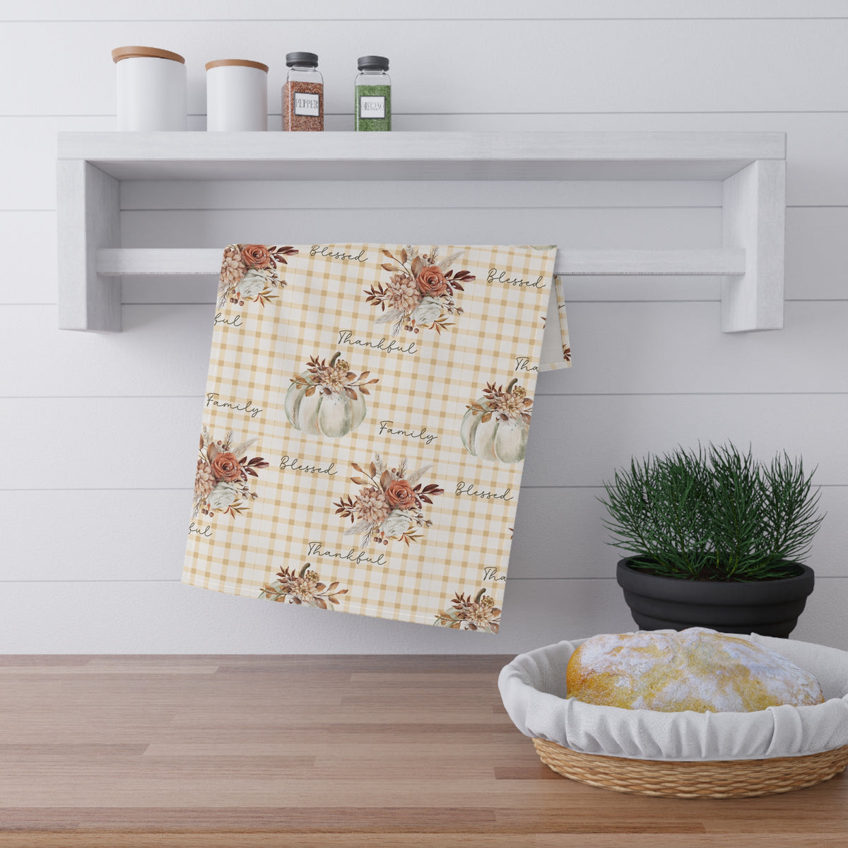 Blessed Thankful Family Autumn Kitchen Towel