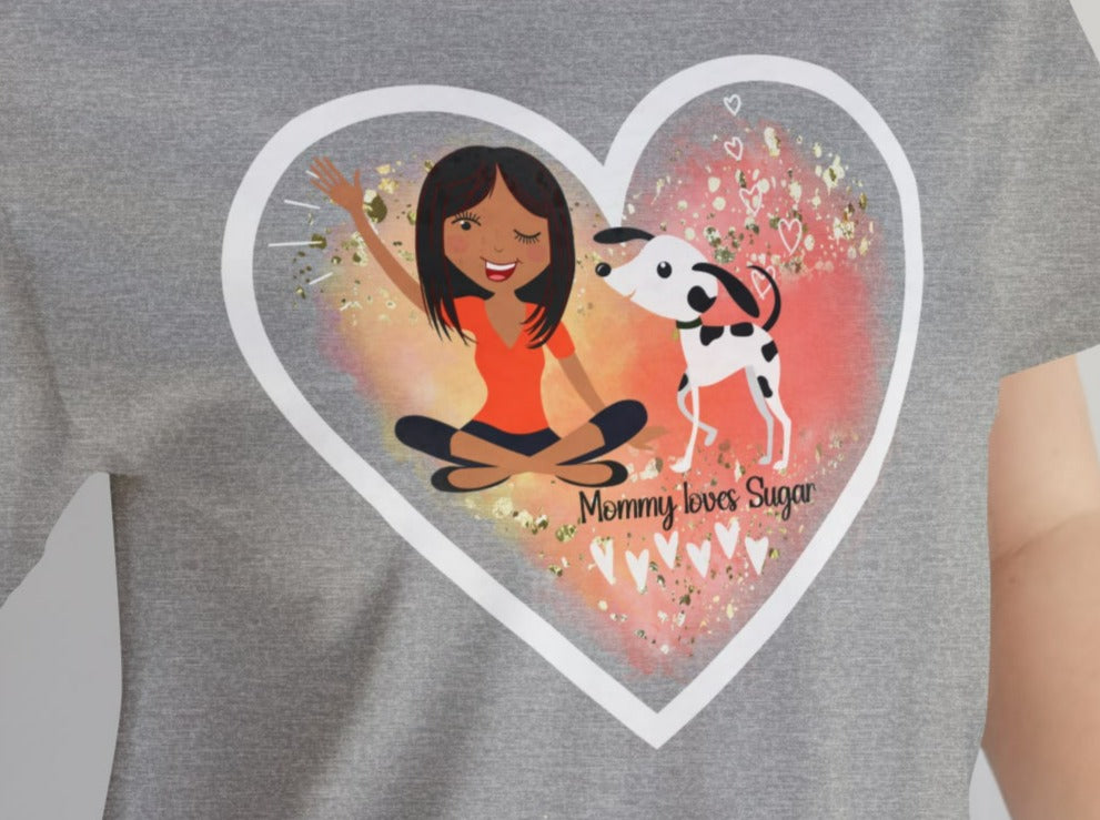 CUSTOMIZED Love My Dog Unisex Jersey Short Sleeve Tee (Woman: Medium Skin/Long Black Hair).