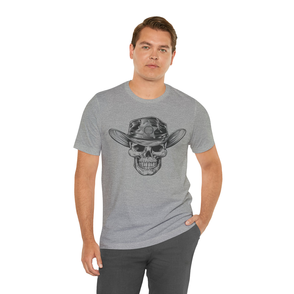 Cowboy Skull Sheriff Unisex Jersey Short Sleeve Tee.