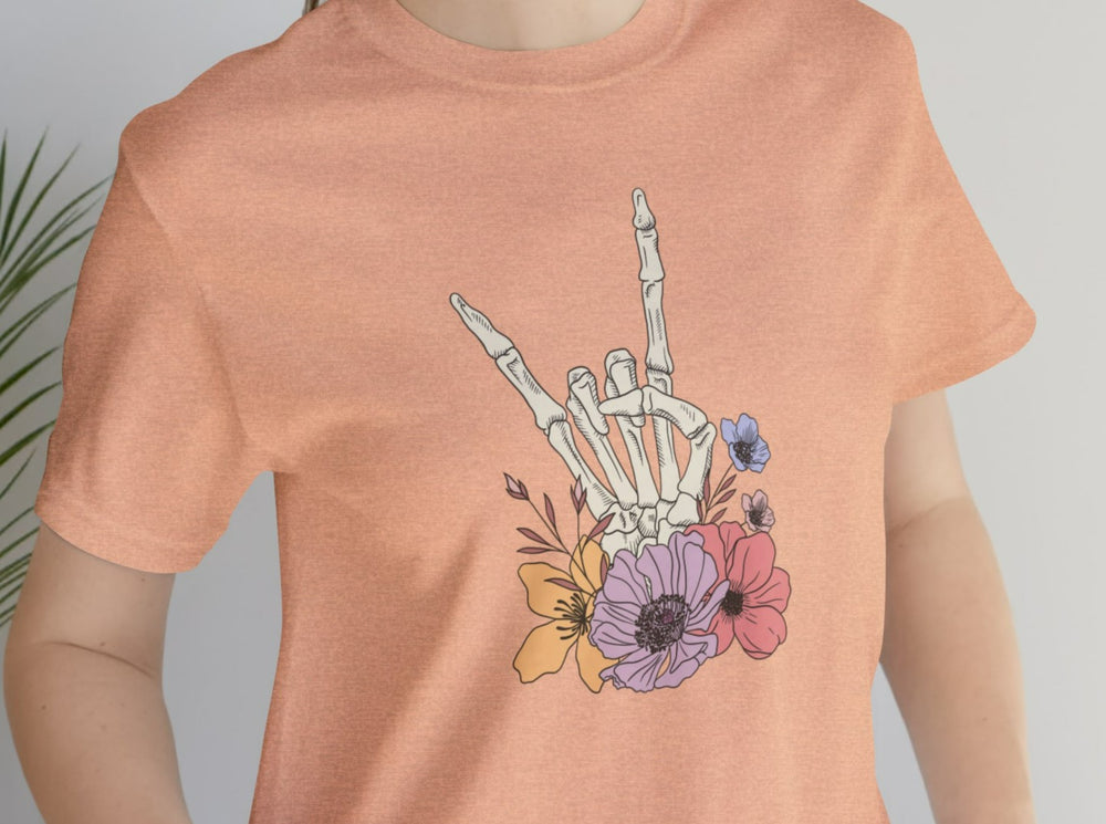 Skeleton Hand Florals Unisex Jersey Short Sleeve Tee.