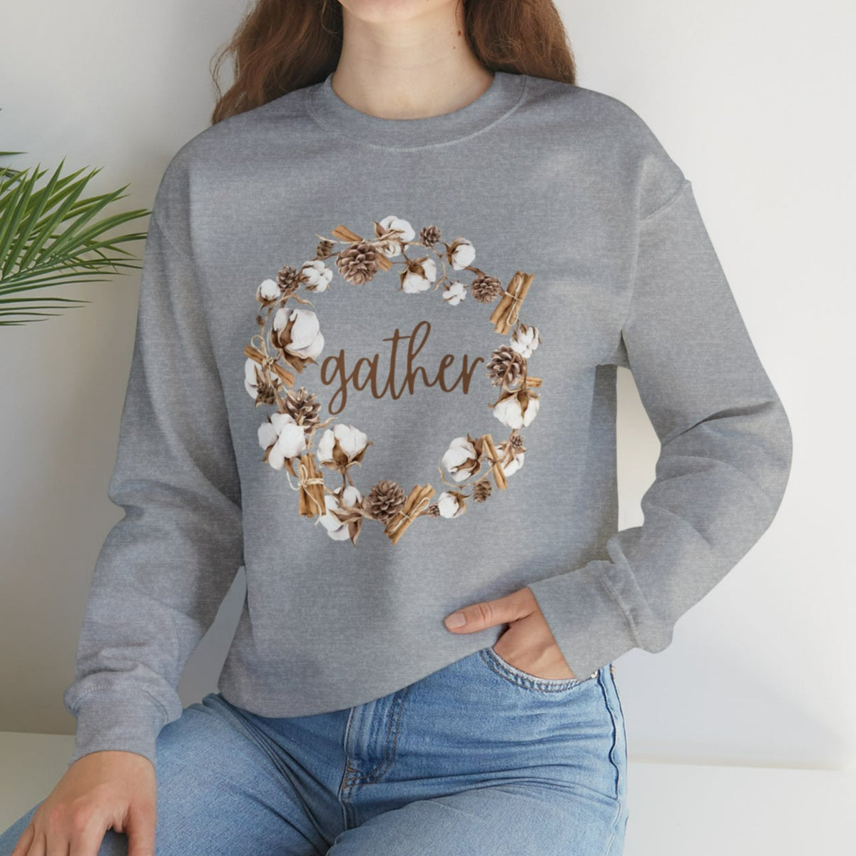 Gather Cotton Wreath Unisex Heavy Blend™ Crewneck Sweatshirt