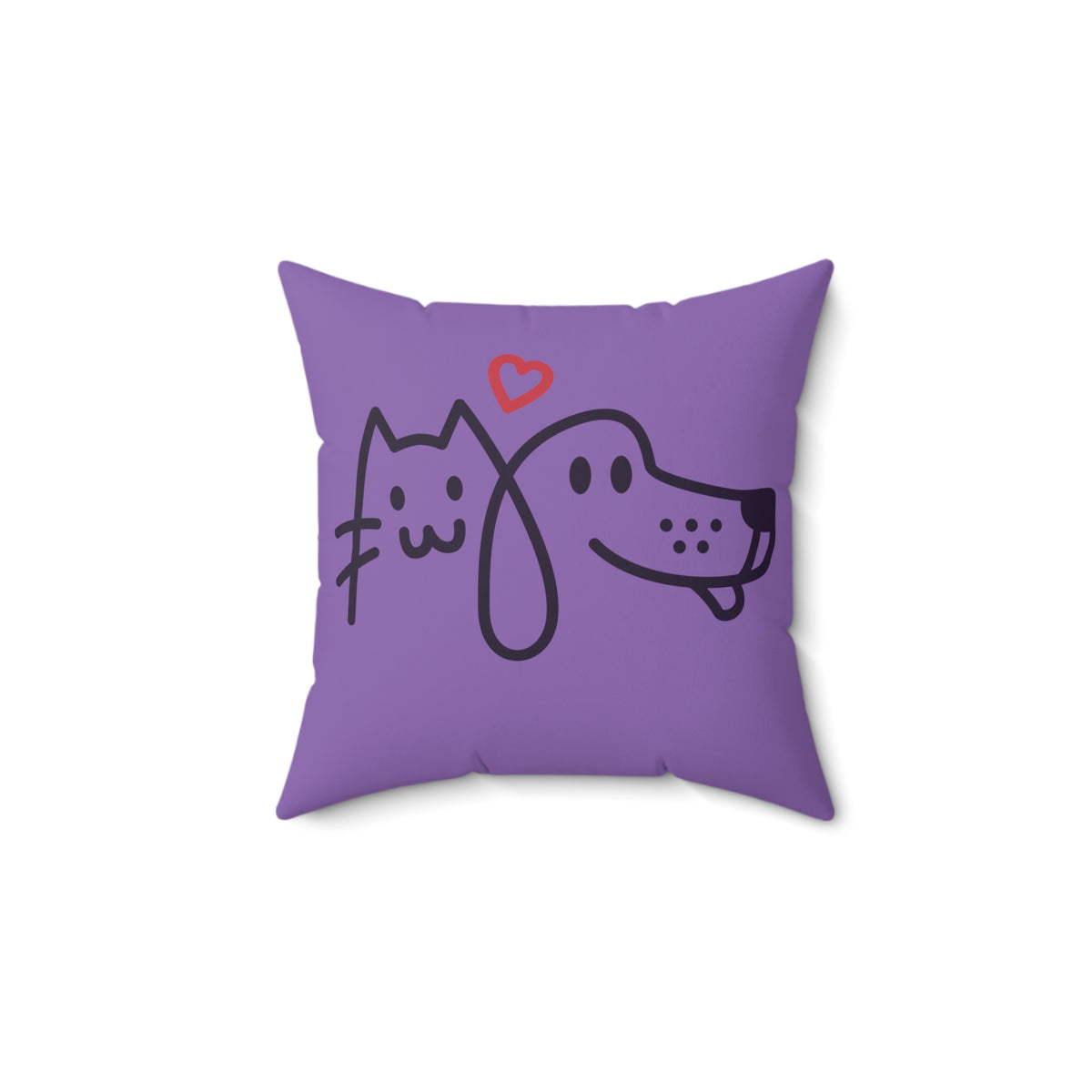 Cat Heart Dog Purple Spun Polyester Square Pillow.