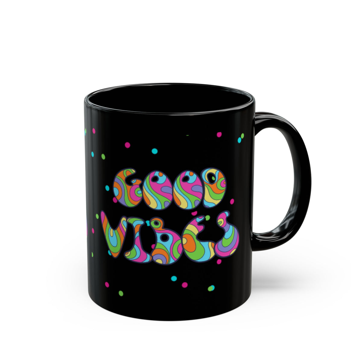 Good Vibes Dots Black Mug (11oz)