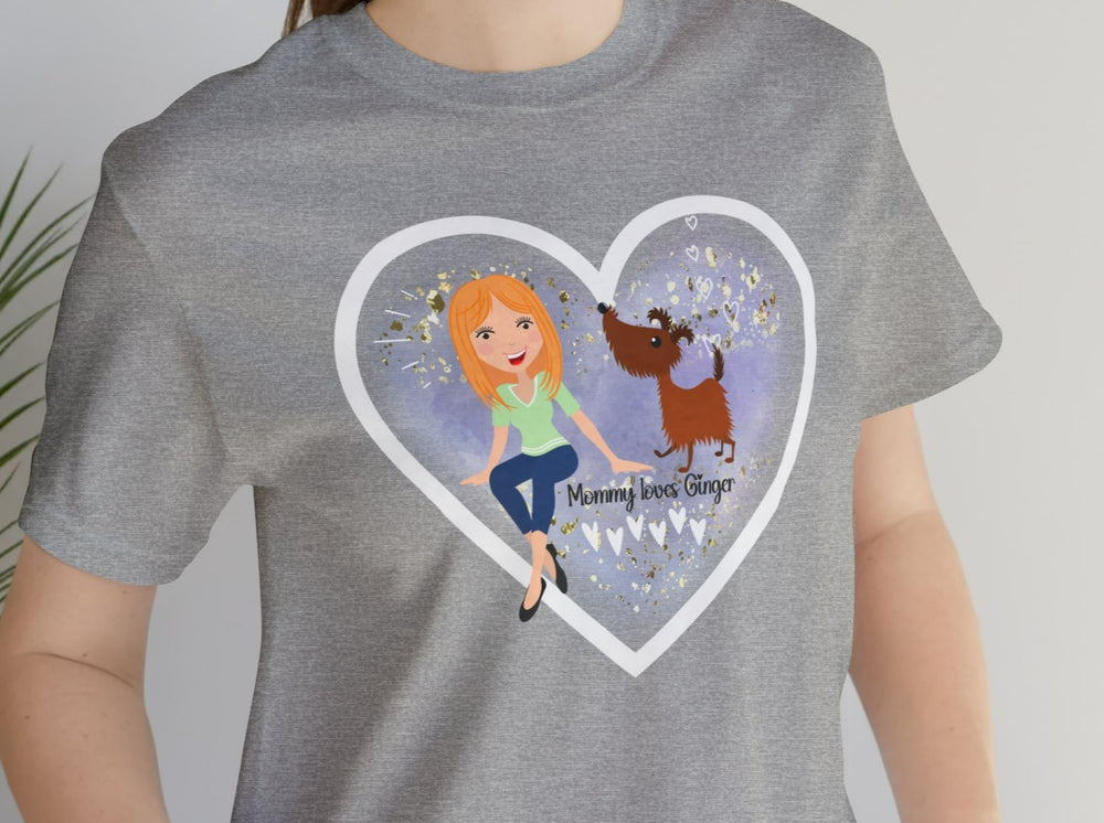 CUSTOMIZED Love My Dog Unisex Jersey Short Sleeve Tee (Woman: Light Skin/Long Red Hair).