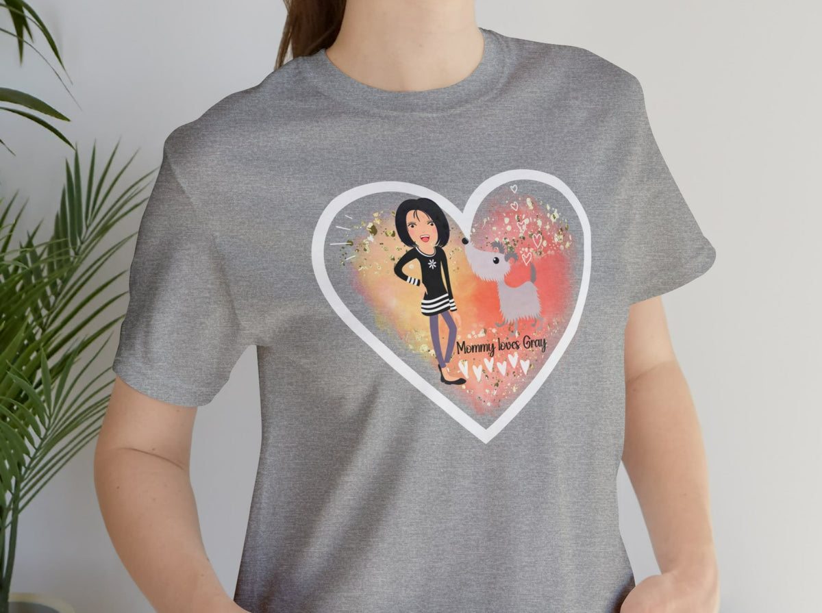 CUSTOMIZED Love My Dog Unisex Jersey Short Sleeve Tee (Woman: Medium Skin/Medium Black Hair).