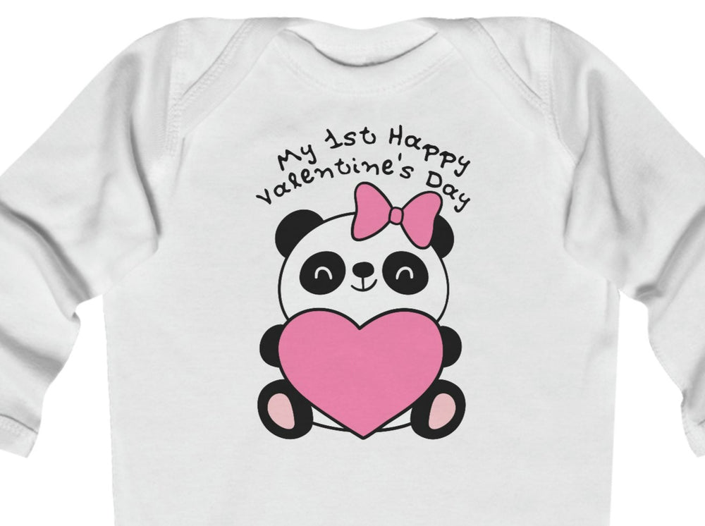 My 1st Happy Valentine's Day Panda Infant Long Sleeve Bodysuit.