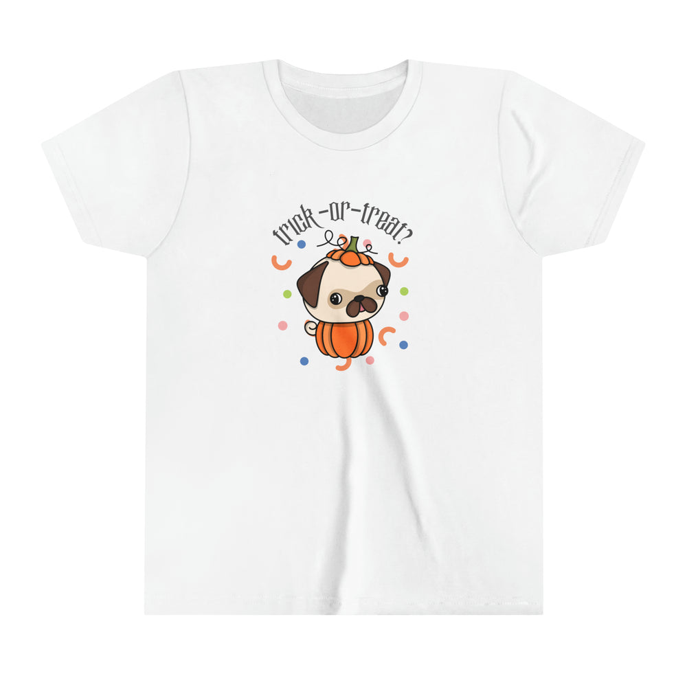 Trick-or-treat? Pug Youth Short Sleeve Tee.