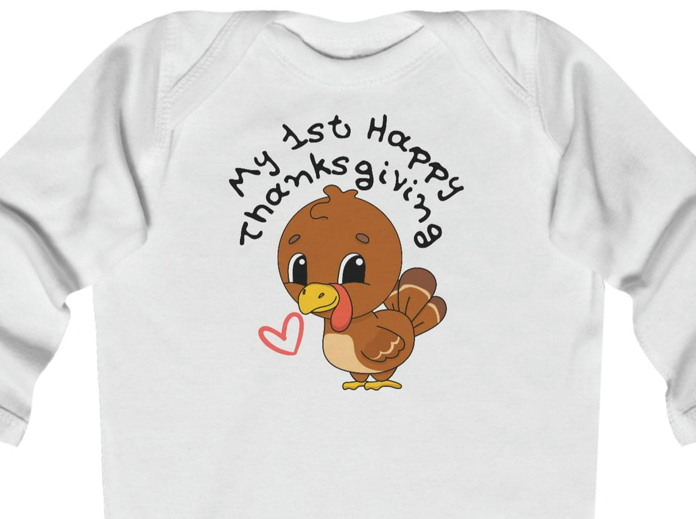 My 1st Happy Thanksgiving Infant Long Sleeve Bodysuit.