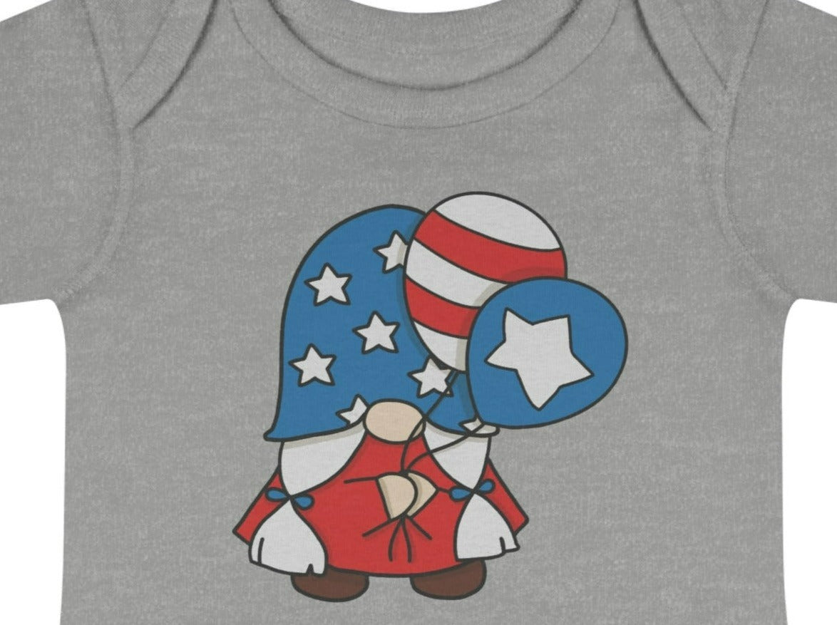 Patriotic Gnome Holding Balloons Infant Baby Rib Bodysuit.