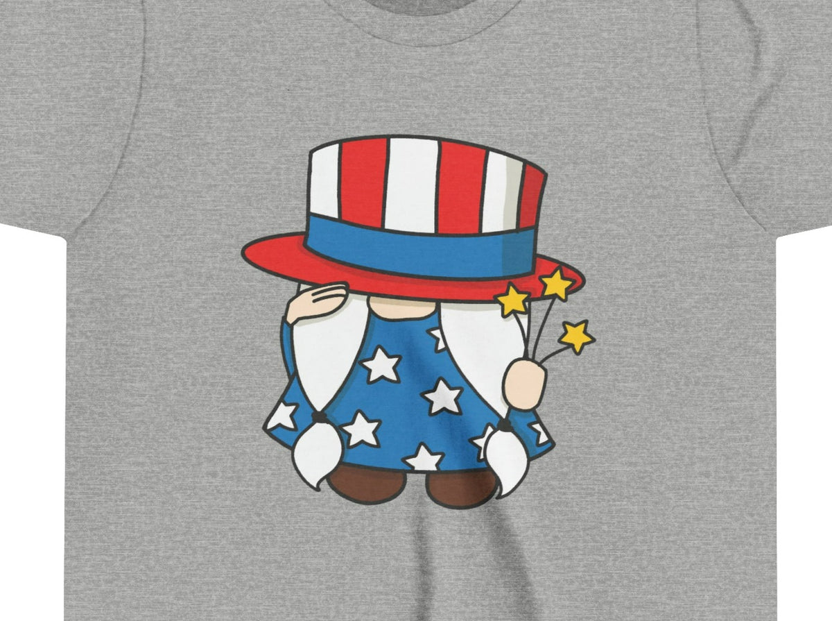 Patriotic Saluting Gnome Girl Youth Short Sleeve Tee.