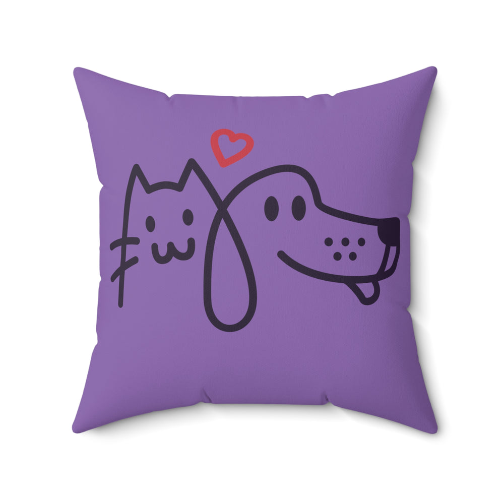 Cat Heart Dog Purple Spun Polyester Square Pillow.