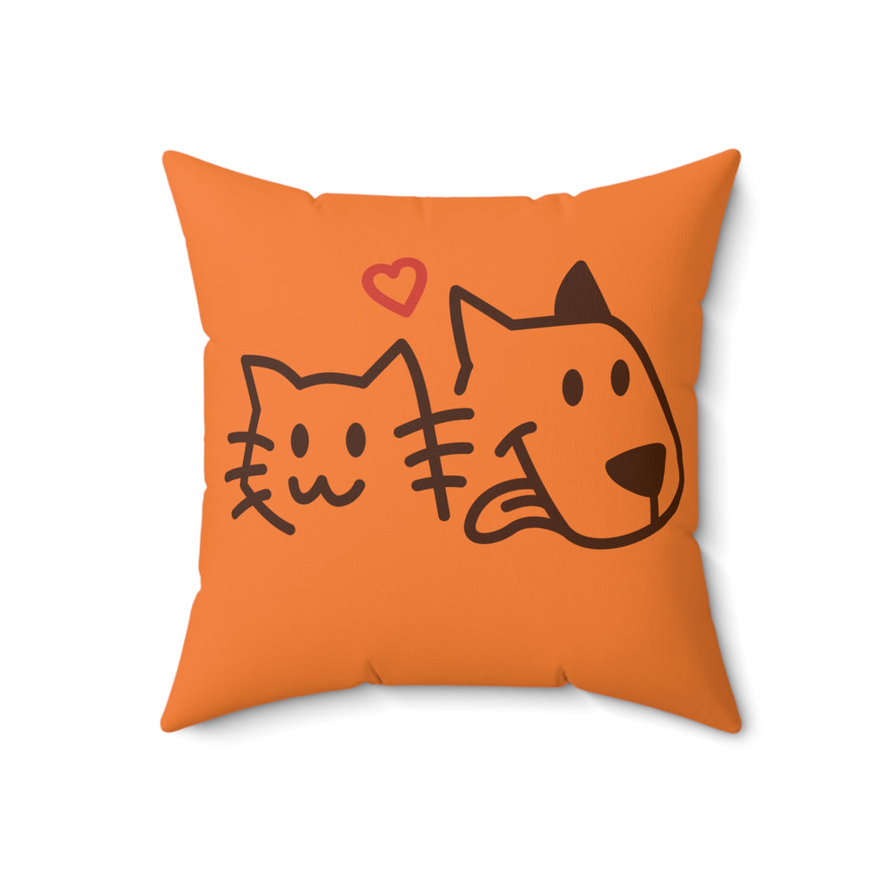 Happy Cat Heart Dog Spun Polyester Square Pillow.