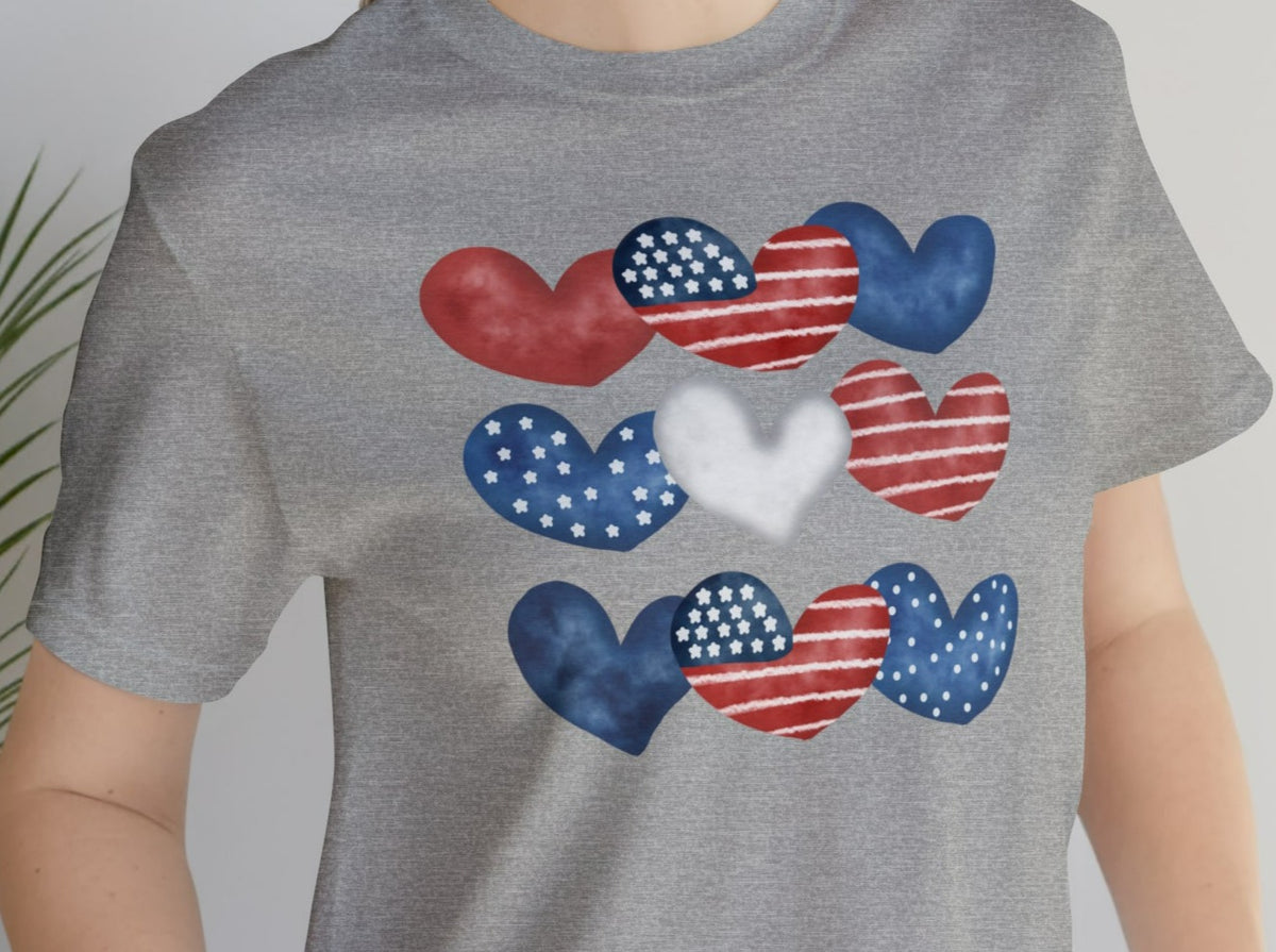 Patriotic Hearts 9x9 Unisex Jersey Short Sleeve Tee.