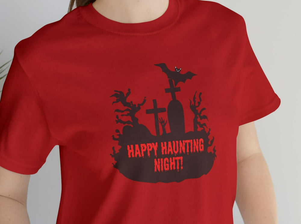 Happy Haunting Night Unisex Jersey Short Sleeve Tee.