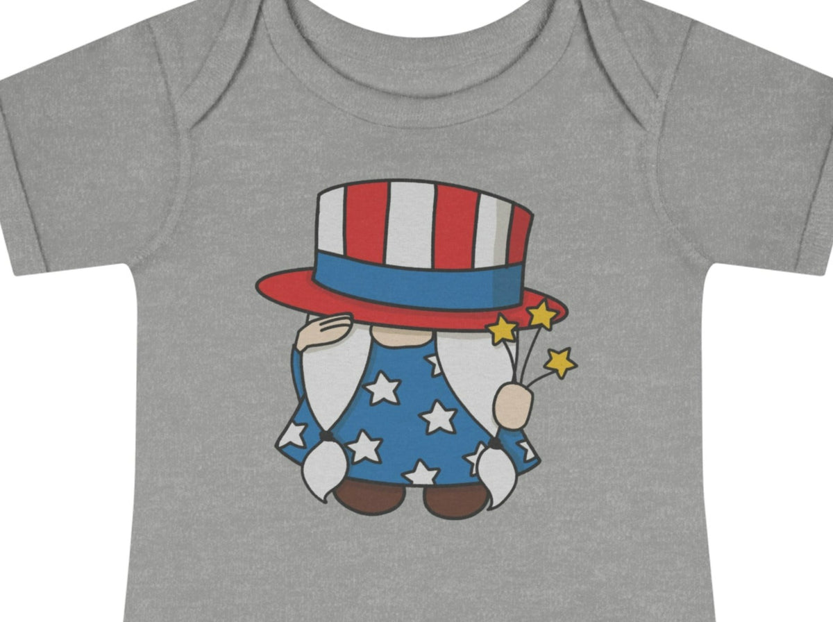 Patriotic Saluting Gnome Girl Infant Baby Rib Bodysuit.