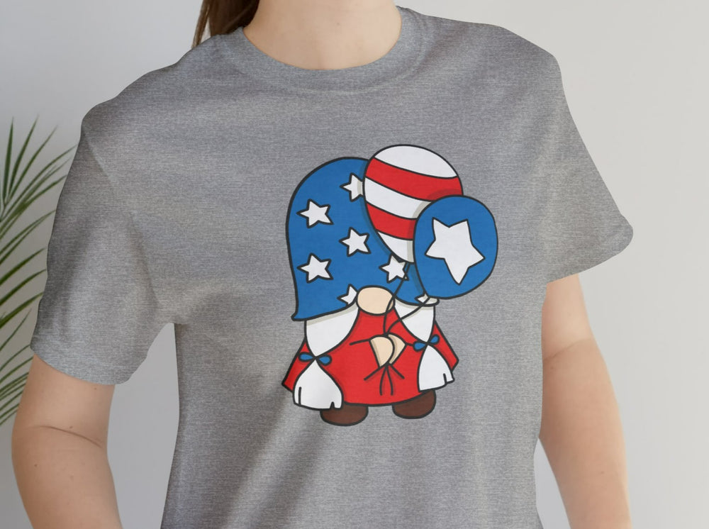 Patriotic Gnome Girl Holding Balloons Unisex Jersey Short Sleeve Tee.